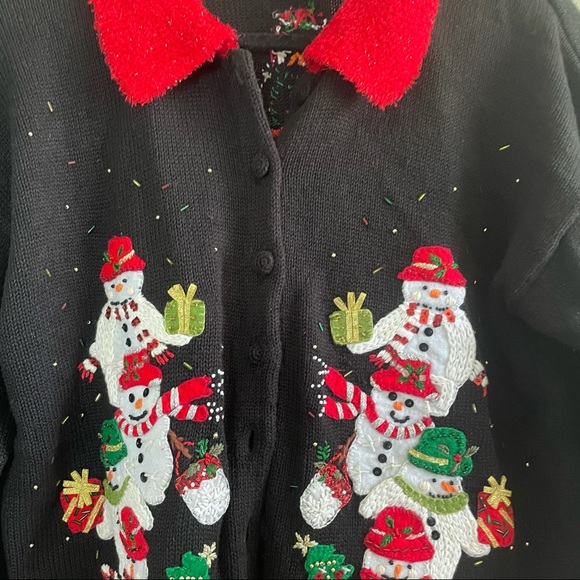 Vintage Snowman Christmas Cardigan Sweater M - Picture 4 of 15